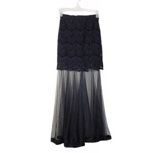 Black Lace Mesh Maxi Skirt